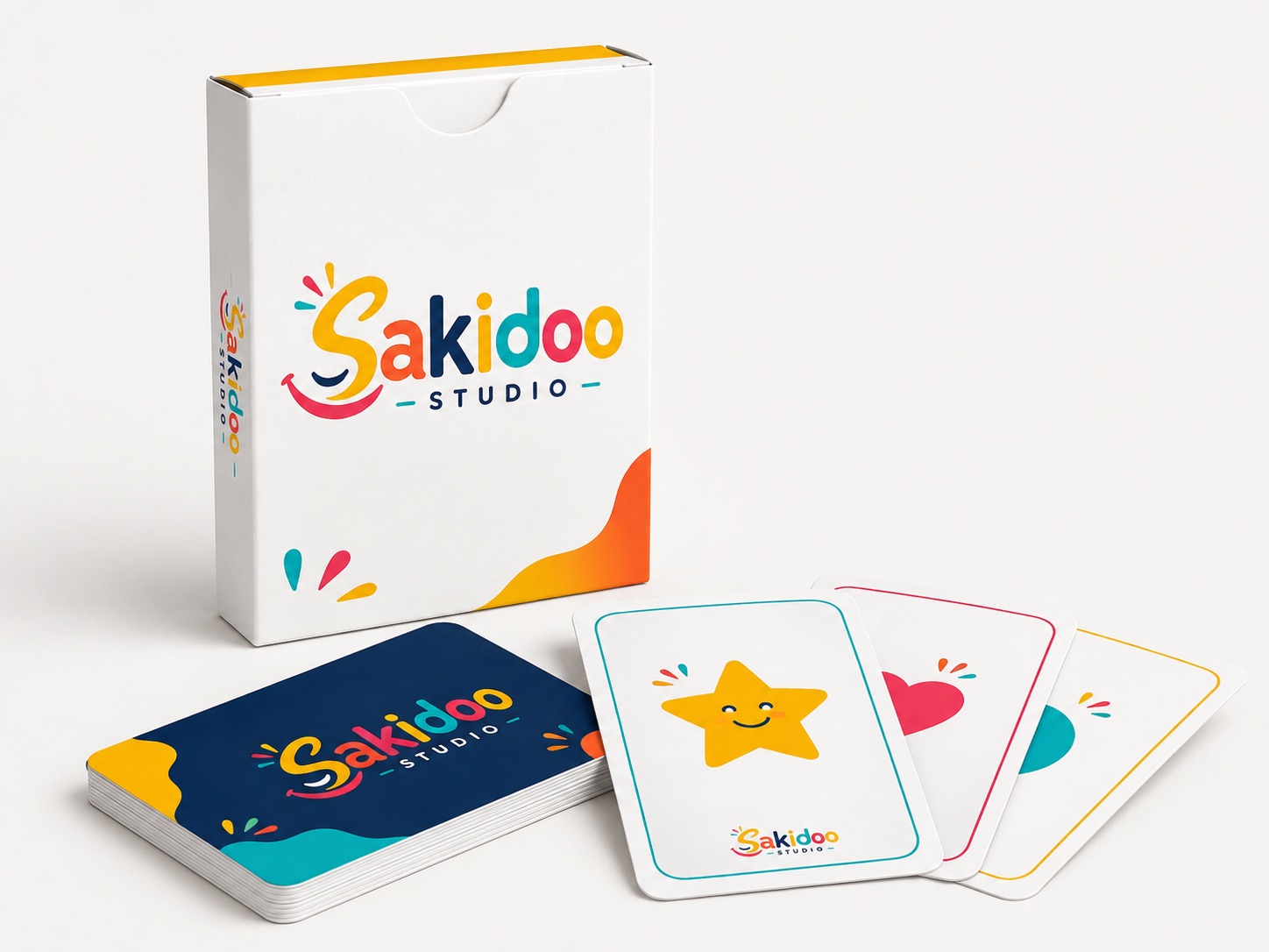 Boîte blanche, dos marine et cartes colorées Sakidoo Studio